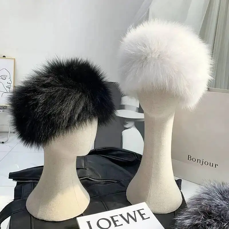 Women's Fox Fur Scarf Thickened Fur Neck Cover Winter Elastic Headbands Girls Handmade Stretch Natural Fox Fur Ring Scarves