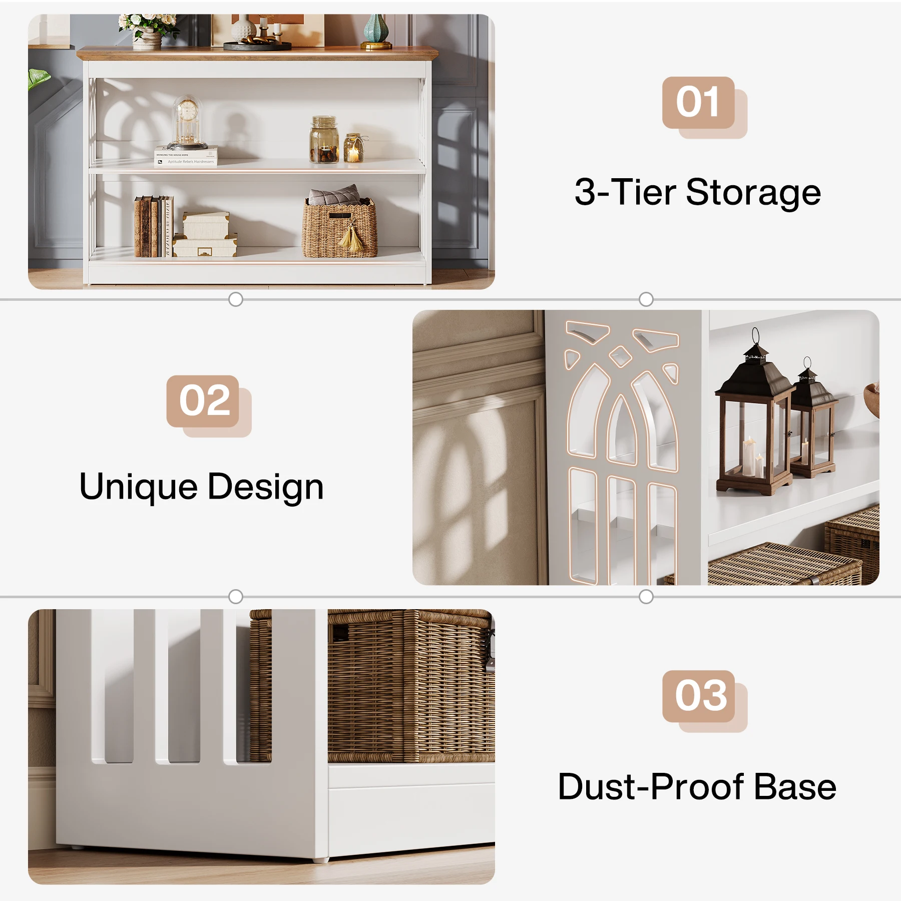 Tribesigns Modern Console Table for Entryway, 41.34-Inch White Sofa Table Behind The Couch with 3-Tier Storage, Narrow Hallway Furniture for Living Room view 6