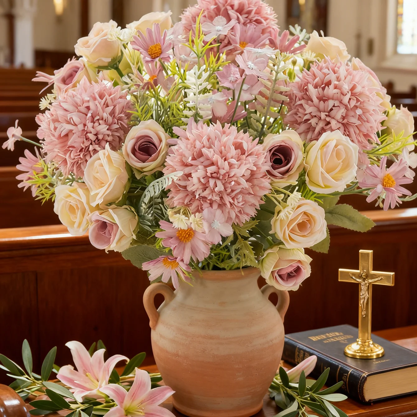 Desk Setup Computer - Artificial Flower Rose Chrysanthemum Silk Wedding