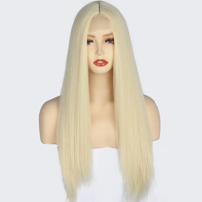 european-and-american-style-blonde-613-color-small-lace-front-long-straight-synthetic-wig-with-a-center-part