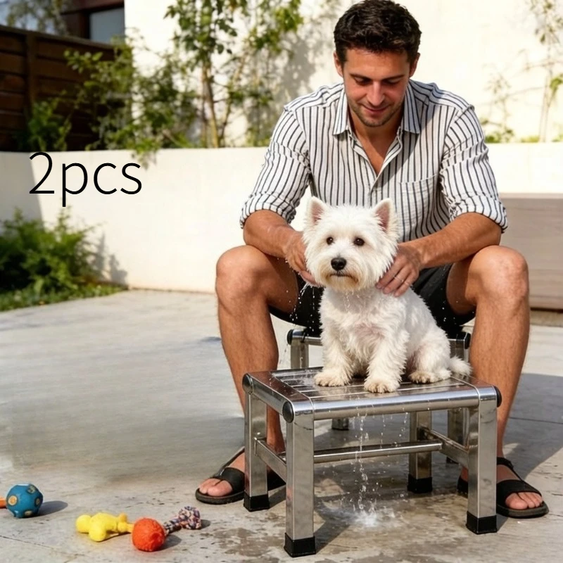 

2pcsMulti Functional Stainless Steel Stool - Durable Thick & Sturdy Stool, Ideal for Living Room, Bathroom, Kitchen, Corridors