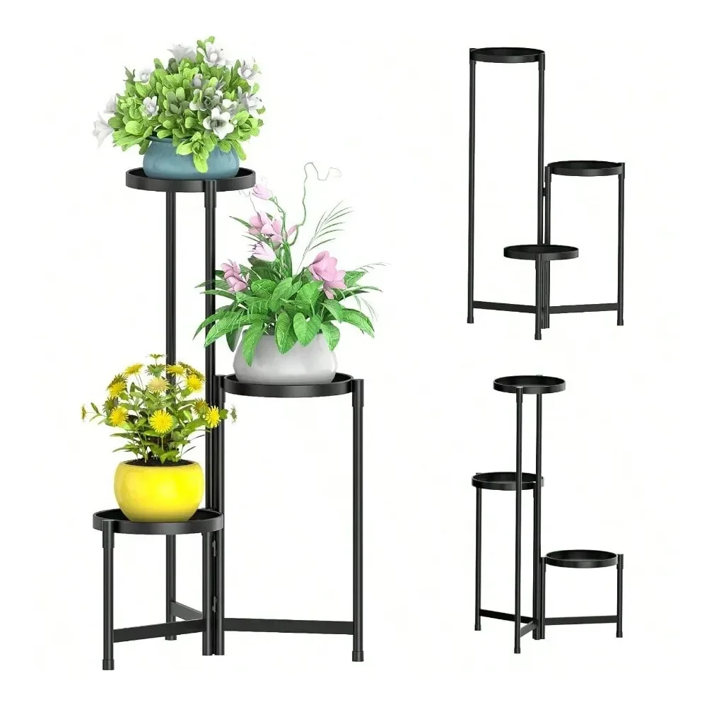 

MOKANI Metal Plant Stand Indoor Outdoor For Multiple Plants 3 Tiered Folding Corner Shelf Tall Flower Pot Holder Display Rack F