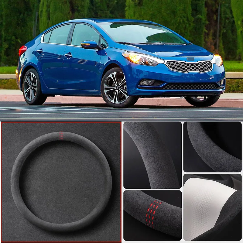 

Alcantara Anti-Slip Black Suede Leather Car Universal Steering Wheel Cover For KIA Forte Car Accessories