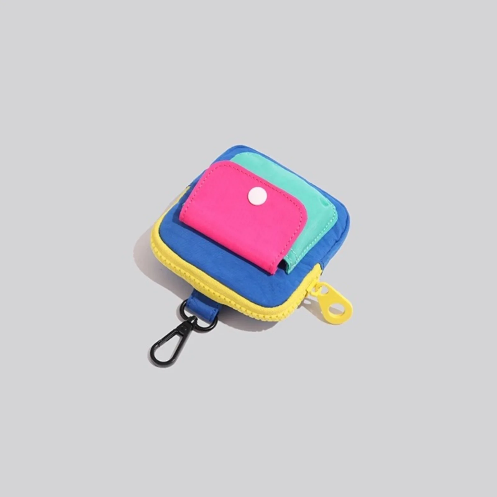 Block Mini Coin Purse Swivel Lobster Clasp Portable Zipper Earbud Bag Cute Small Card Holder Backpack Hanging Storage Pouch view 4