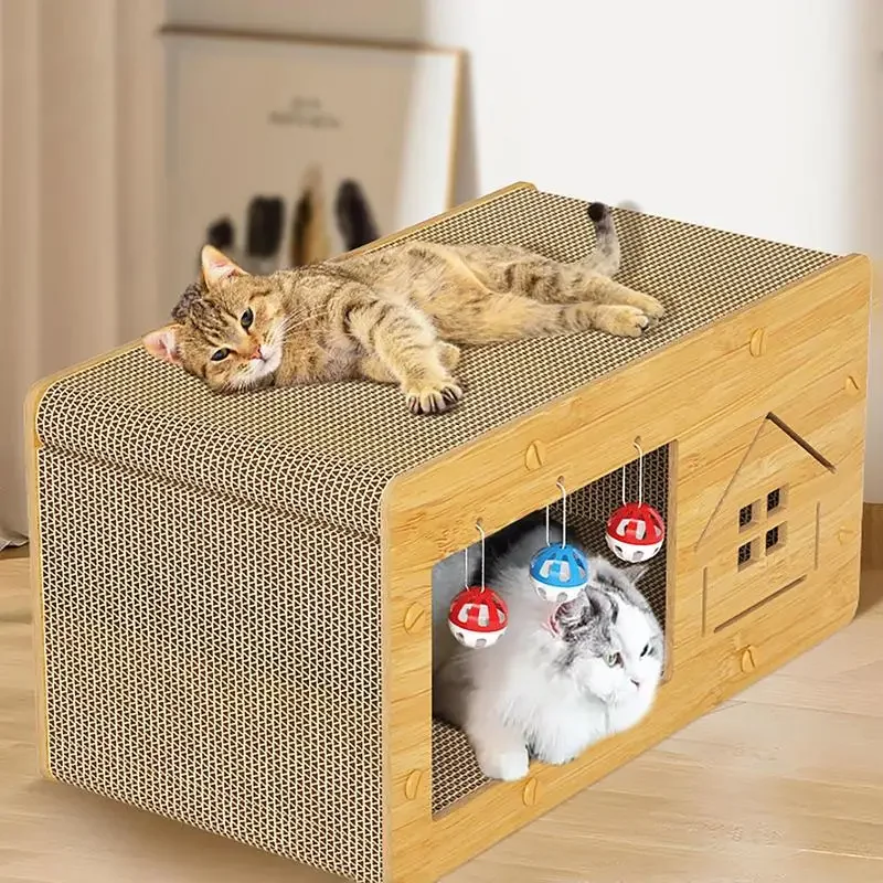 Cat Scratcher Box  House Heavy Duty Scratch PadToys Cardboard Scratcher Scratching Lounge Bed Nest Furniture