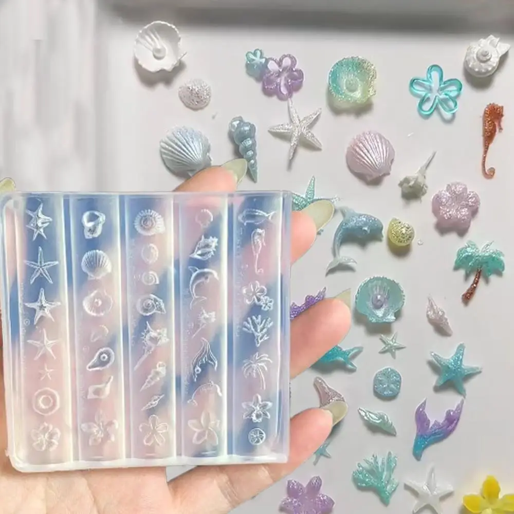 1Pcs Ocean Shell Theme Silicone Nail Mold 3D Conch Starfish Plumeria Coconut Tree Nails Template DIY Seaside Nail Charms Molds