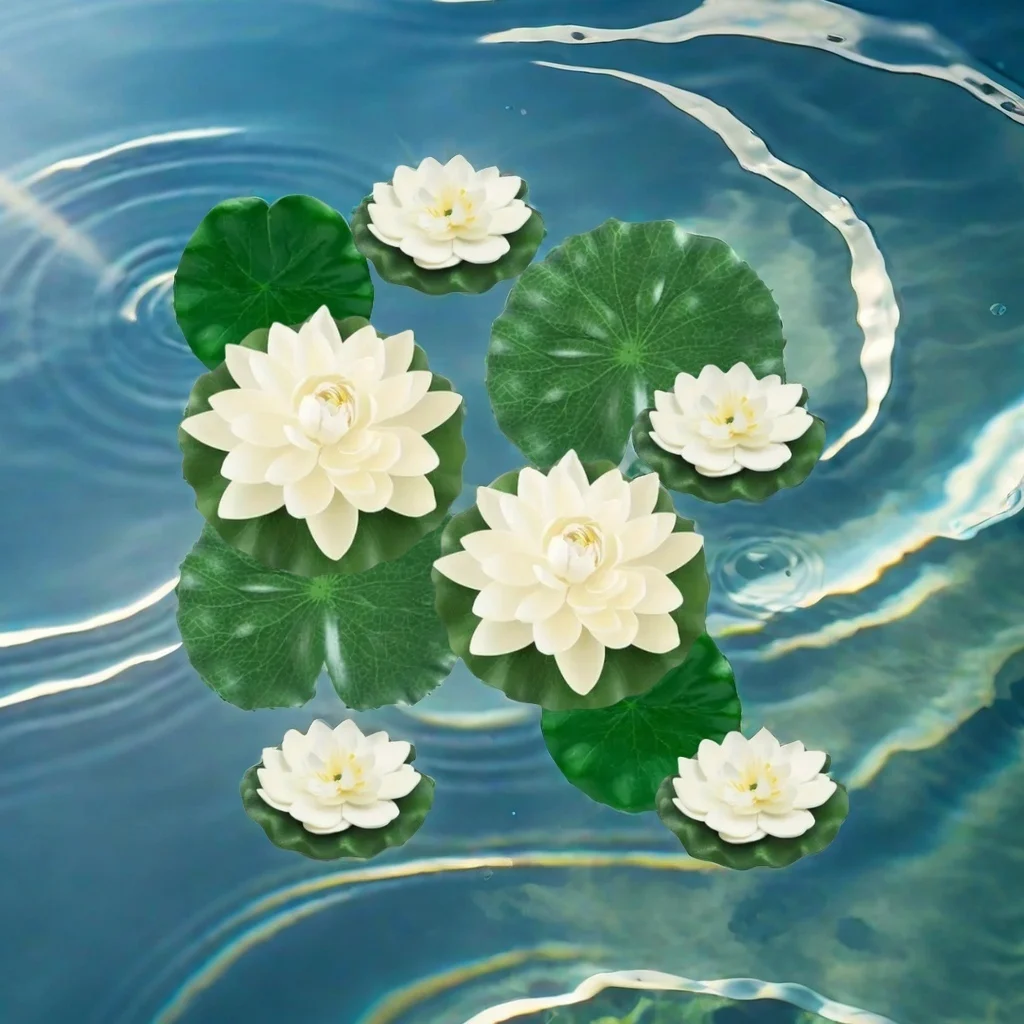 10pcs(6flowers and 4leaves )Artificial Lotus, Realistic Water Floating Foam Lotuses, Fake Lily Pad-Aquarium Water Decoration