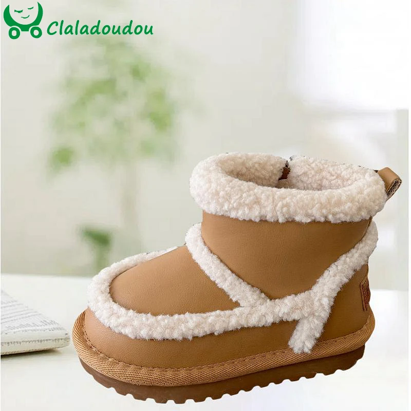 Girls' boots Solid High Quality Winter Boots For Children Black Camel Fur Velvet Winter Shoes For Toddler Boys Baby Walkers