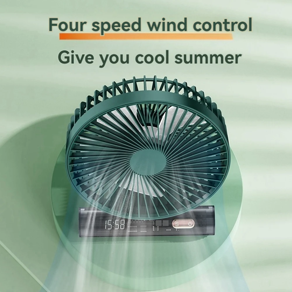 (A64E) New Desktop Fan USB Mini Fan Portable Office Clock Swing Small Fan Long Battery Life Fan