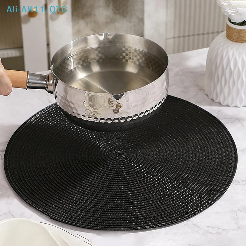 Round Placemats For Dining Table Coaster Heat-Resistant Placemats Stain Resistant Anti-Skid Washable Cotton Woven Tableware Mat