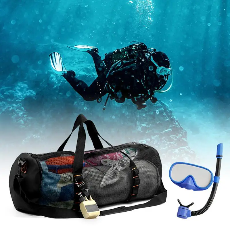 Bolsa de lona de malla plegable de gran capacidad, bolsa de almacenamiento impermeable para buceo, esnórquel, natación, equipo de surf