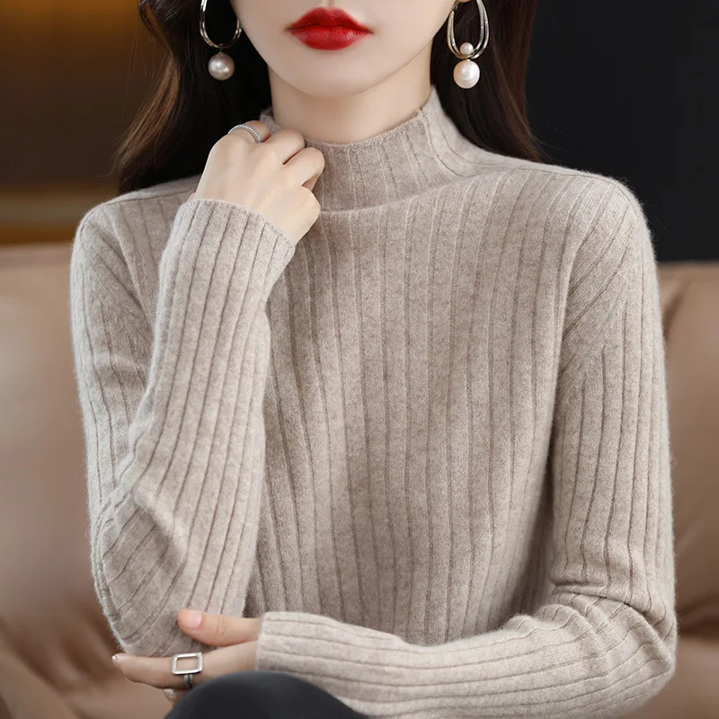 Autumn and Winter New Casual Sweater Pit Strip Knitted Sweater Versatile Bottoming Shirt Outer Wear Top Solid Color Inner Wear