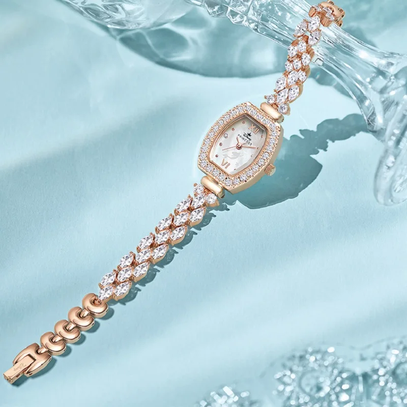 Disney For Woman Watches Quartz WristWatch Mermaid Princess Rhinstone Pearl Shell Tonneau Dial Cute Girl Lady Luxury Dress Clock