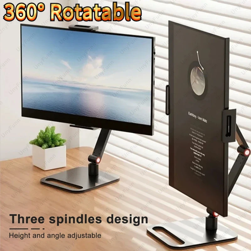 

360° Rotatable 3-Level Monitor Stand, Expandable Clamp Mount for Laptop, Phone & Vertical External Screen