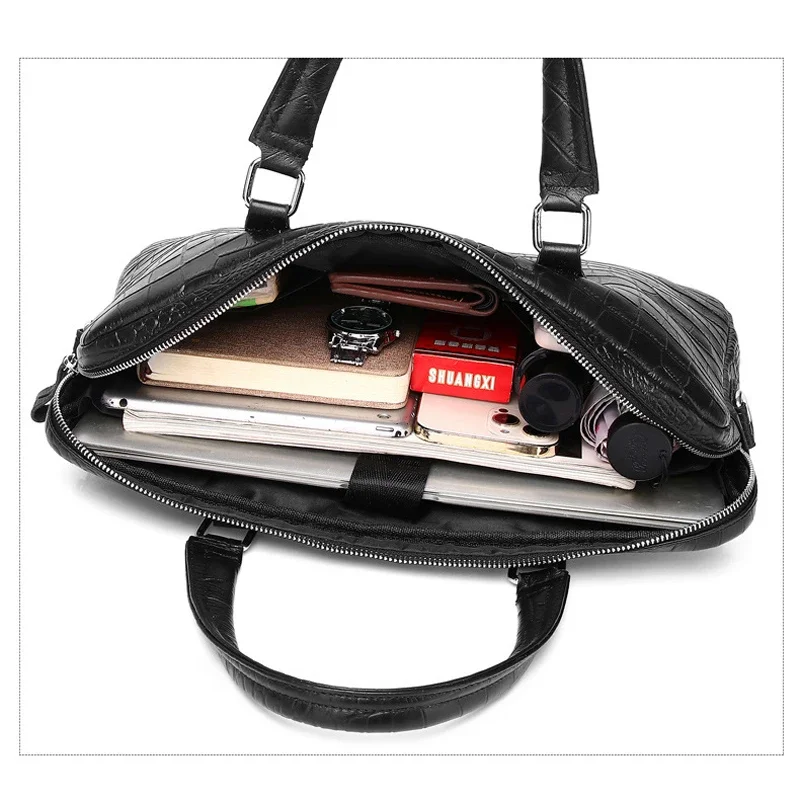 New Luxury Alligator Cow Genuine Leather Business Men's Briefcase Male Briefcase Shoulder Bag Men Messenger Laptop Computer Bags