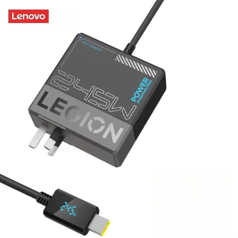 Lenovo Rescuer Gallium Nitride 245W Laptop Portable Power Adapter for Gaming Laptops with Square Port Charging Cable