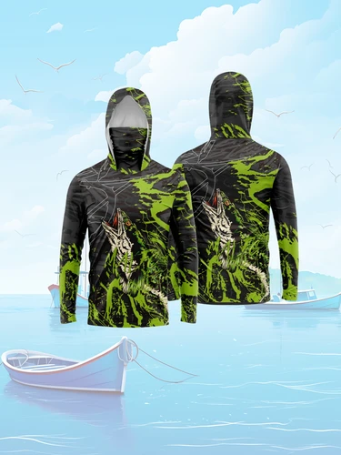 MALFC Ropa de pesca Hombres Capucha Camisa de pesca Camiseta de pesca de manga larga protección uv
