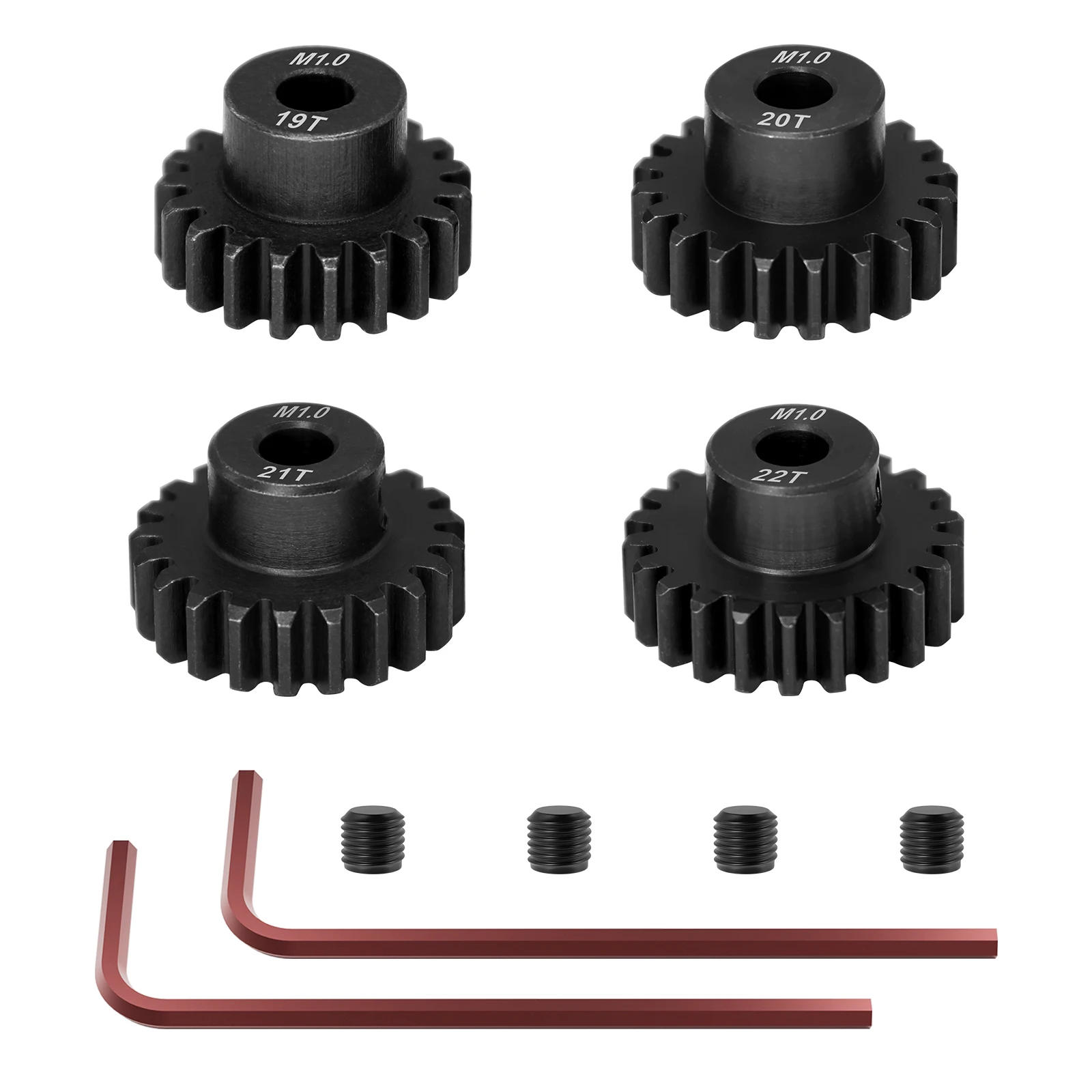 4PCS Mod 1 Pinion Gear Hardened Steel 5mm Motor Shaft Gear Set 19T 20T 21T 22T M1 Pitch Gears for 1/8 1/10 RC Car