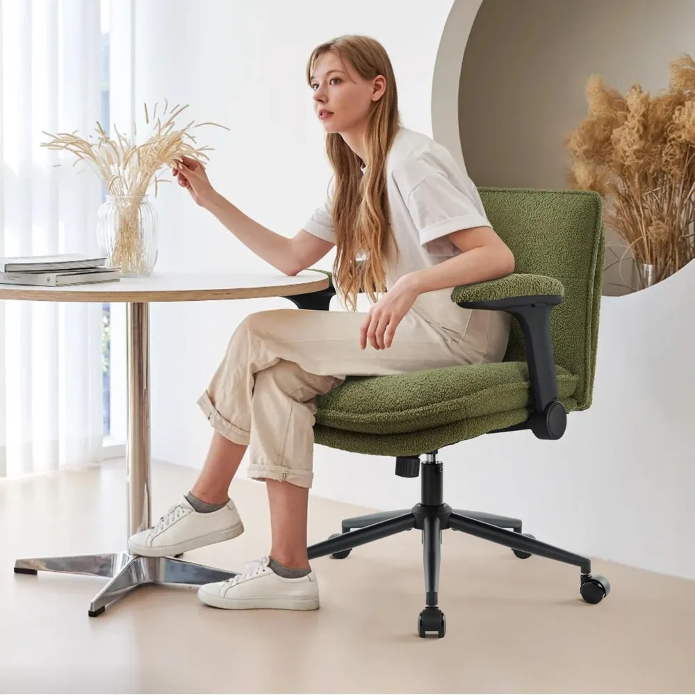 كرسي متقاطع بعجلات وأذرع قابلة للطي، كرسي مكتب متقاطع الأرجل، كراسي مكتب مريحة مع مبطنة بالقماش، ضبط الارتفاع #2