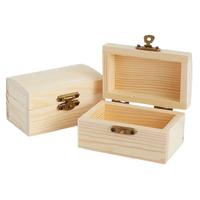 Unfinished Wooden Box DIY Pine Wood Treasure Chest with Locking Clasp Hinged Lid Jewelry Storage Box Gifts for Family Friends