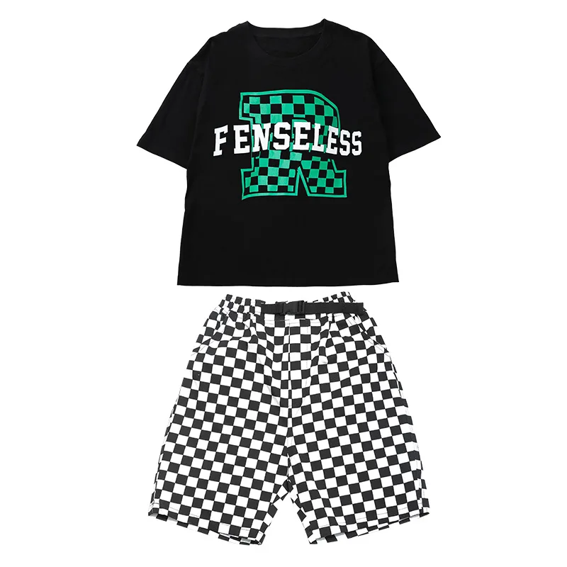 Kids Alphabet Dance Suit Boys Dance Loose Handsome Performance Costumes Girls Stage Performance Jazz Dance Checkered Performance image 6