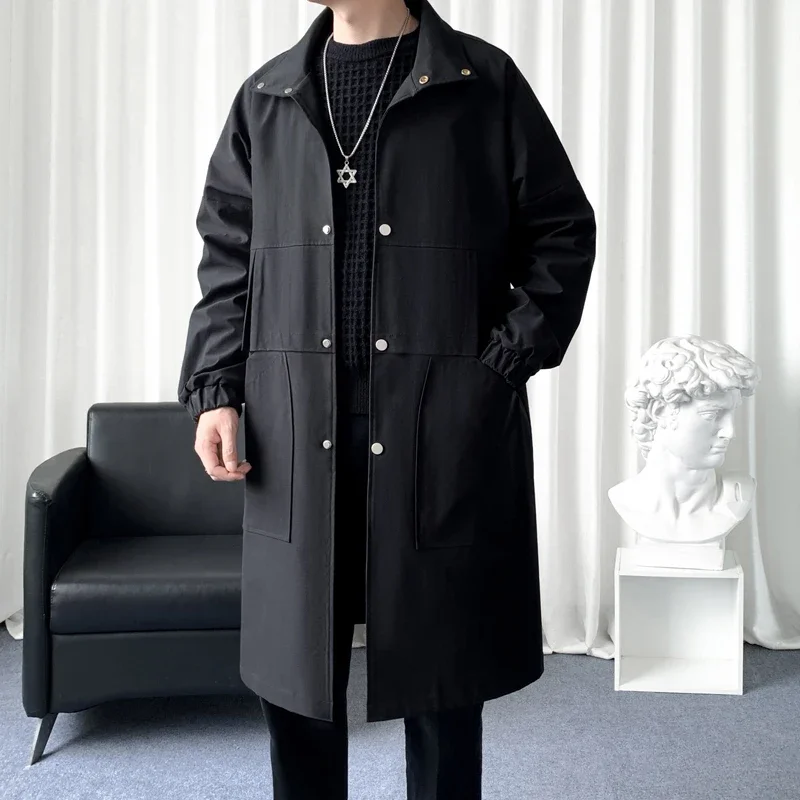 

High Quality Stand-up Collar Autumn and Winter Windbreaker Men's Coat, Mid-length Youth Overcoat. Windpr Warm Extended Jacket.