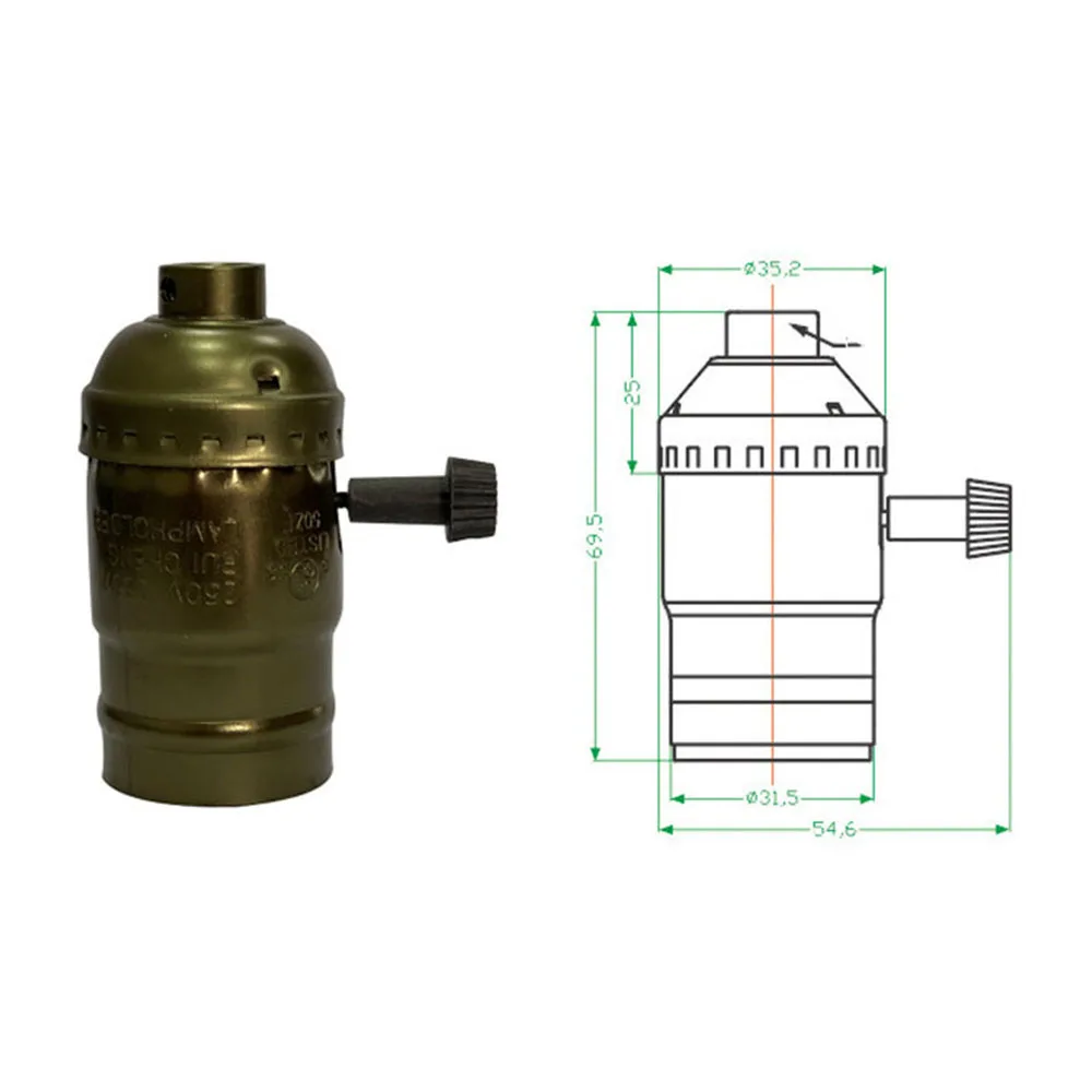 1 pz E27 portalampada in bachelite a mezzo dente con interruttore a manopola lampada da tavolo base lampada da terra bronzo nero