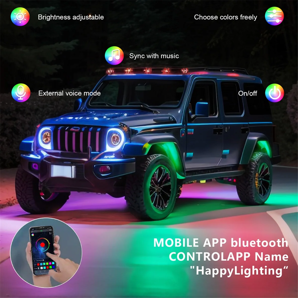 RGB Rock Lights, Multicolor Underglow Lights Kit with App Control Flashing Music Mode Waterproof Wheel Well Light,8 Pods