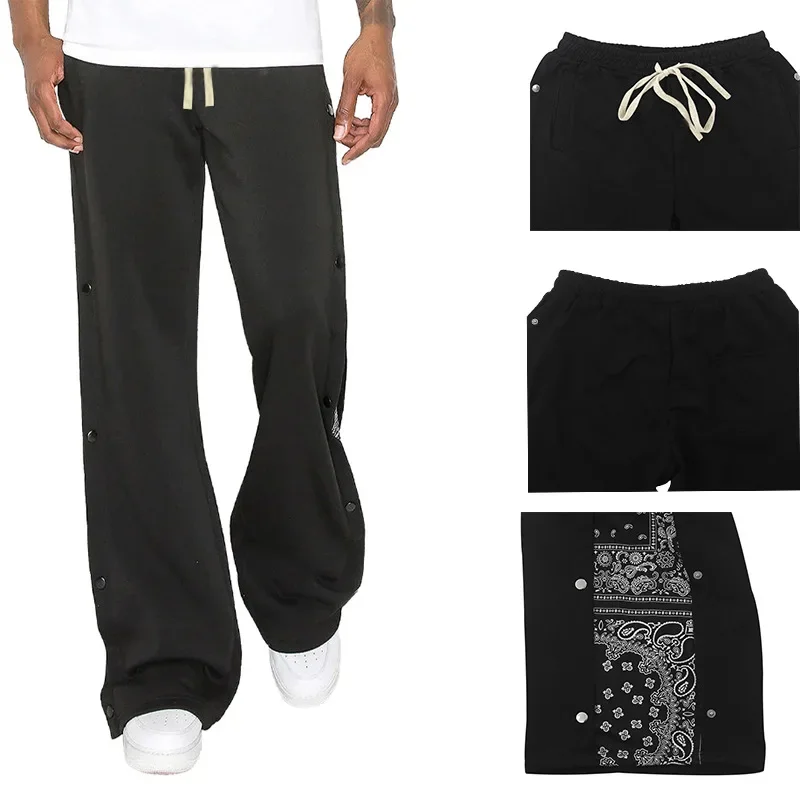 Spring and Summer High Street Double Line Hip Hop Breasted Sports Casual Pants Men's Loose West Coast Cashew Flower Mens Cargo