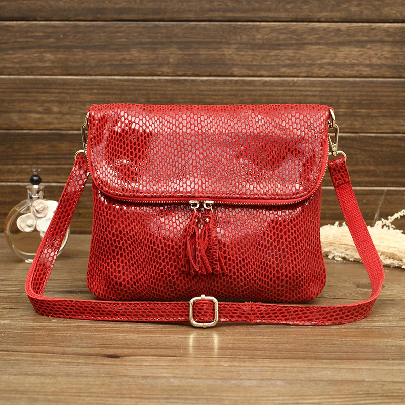 Genuine Leather Women\'s Bag 2023 New Single Shoulder Flap Handbags Fashion Snake Shiny Coating Embossed Bags