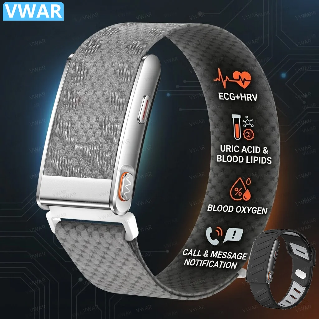 Pulseira Inteligente VWAR MG ECG+PPG de Grau Profissional para Enfermagem, Monitor de Frequência Cardíaca, Gordura Corporal, IMC, Temperatura Corporal, Relógio de Saúde e Fitness para Homens e Mulheres