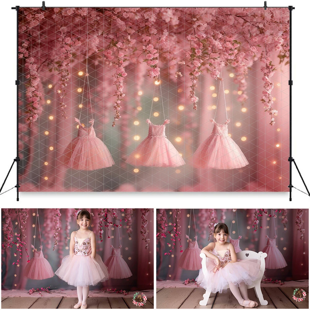 Pink Ballet Rose Flower Backdrops Princess Girl Birthday Cake Smash Backgrounds Dress Photo Background