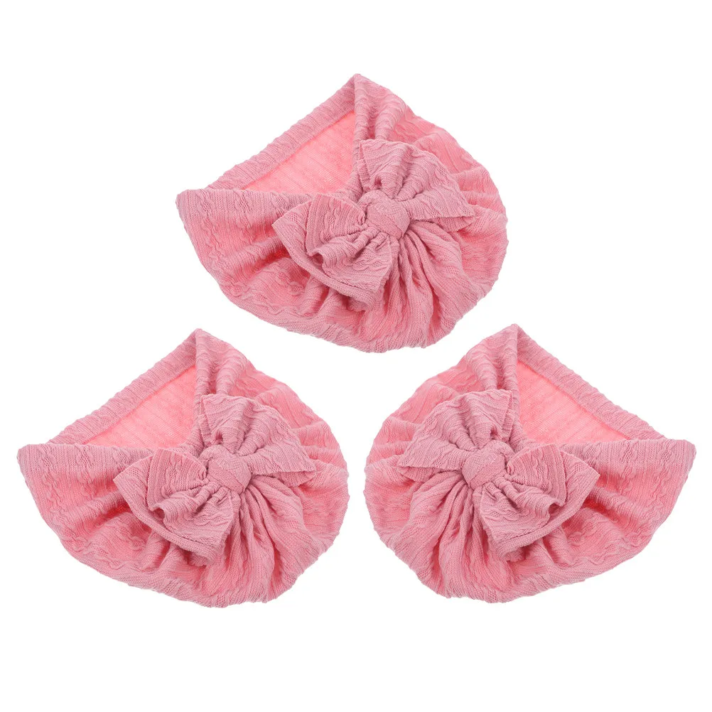 

Комплект из 3 шапок-тюрбанов с жаккардовым узором «Бабочки» для новорожденных и малышей, мягкие вязаные зимние теплые шапочки с милым бантом, для детской комнаты