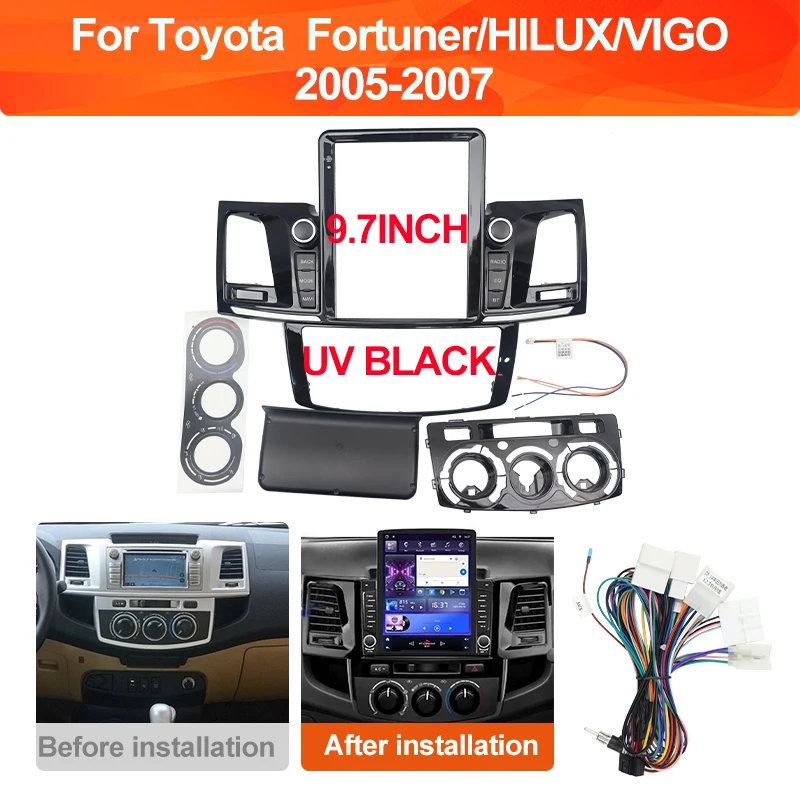 

QSZN 9.7 Inch Car Fascia For Toyota 2005-2007 Fortuner HILUX/VIGO DVD GPS Navigation Radio Stereo Dash Harness Adapter Panel Kit