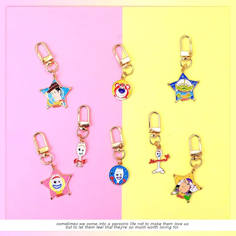 Disney Toy Story 4 Metal Keychain Cartoon Anime Figure Forky Buzz Lightyear Lotso Alien Partysaurus Rex Zinc Alloy Pendant Gift