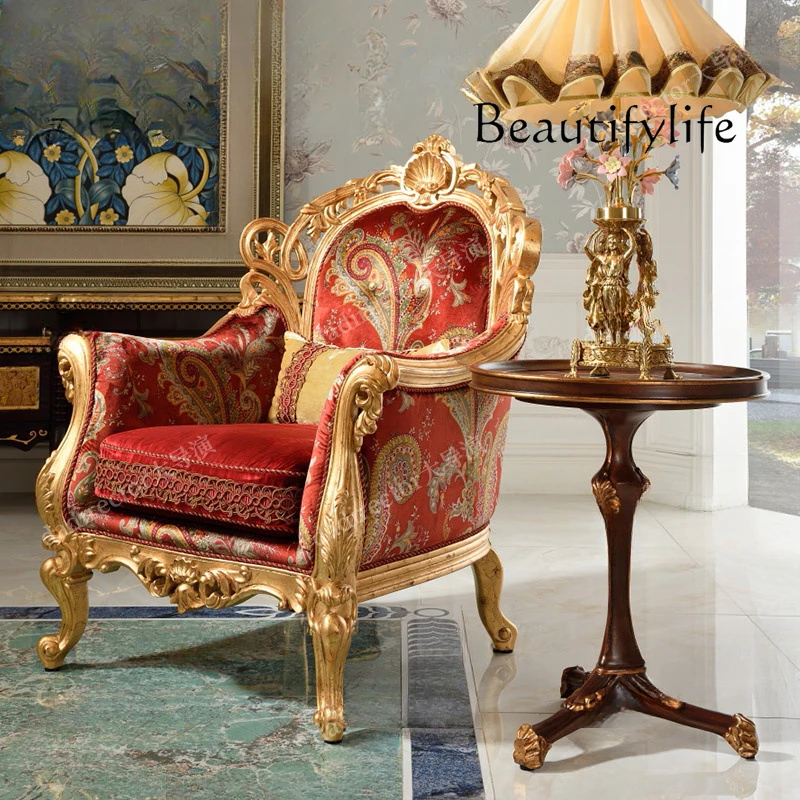 European fabric solid wood casual sofa chair French bedroom single chair luxury high back chair