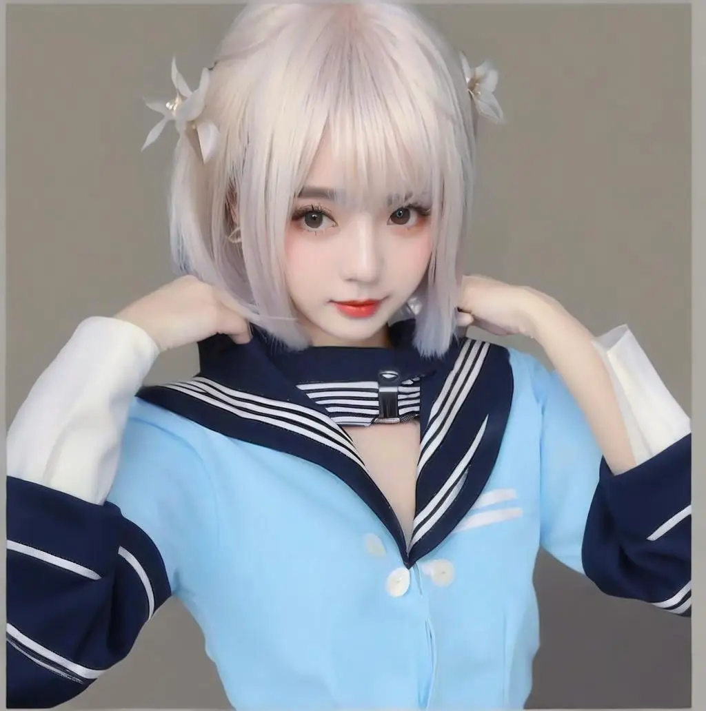 Natürliche kurze glatte Haare Mode Influencer süße realistische menschliche Kopfhaut Top Perücke Air Bangs volle Kopf Perücke