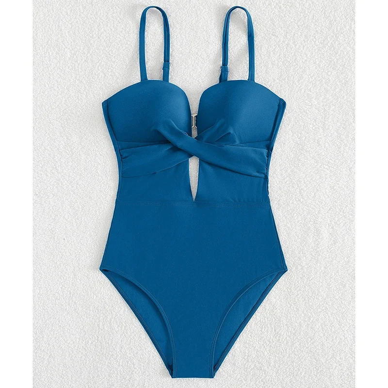 Maillot de bain une pièce Simple et solide pour femmes, ajouré croisé, dos nu, slim, vacances, plage, nouvelle collection 2025