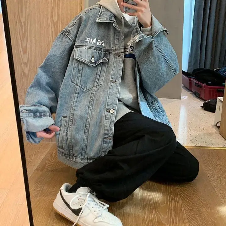 Denim Jacke Mantel Lose Gebraten Straße Baseball Uniform Männer der Jacke Frauen Schmetterling Muster Retro 2022 Neue