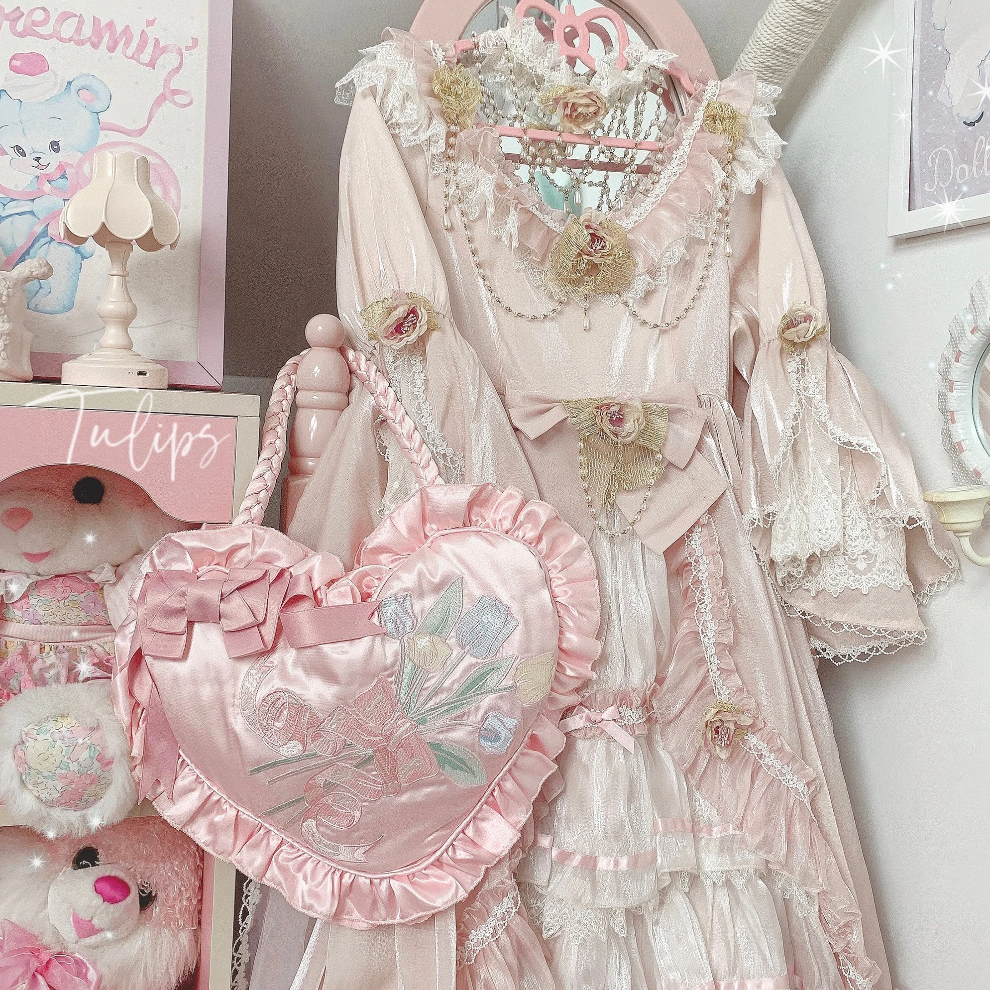 Japanische Lolita Rosa Liebe Handtasche Weibliche Nette Süße Mädchen Bogen Stickerei Schulter Tasche Student Geburtstag Geschenk Tote Handtaschen