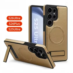 Business Leather Stand Holder Magnetic Case For Samsung S25 S26 S23 S24 Ultra Plus S24FE for Magsafe Wireless Charging Cover