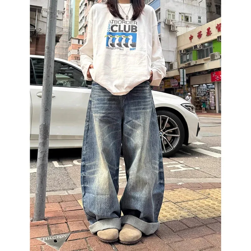 

Women's Blue Y2k Oversize Jeans Harajuku Vintage Wide Leg Denim Trousers American Retro 2000s Style Boyfriend Jeans Pants Autumn