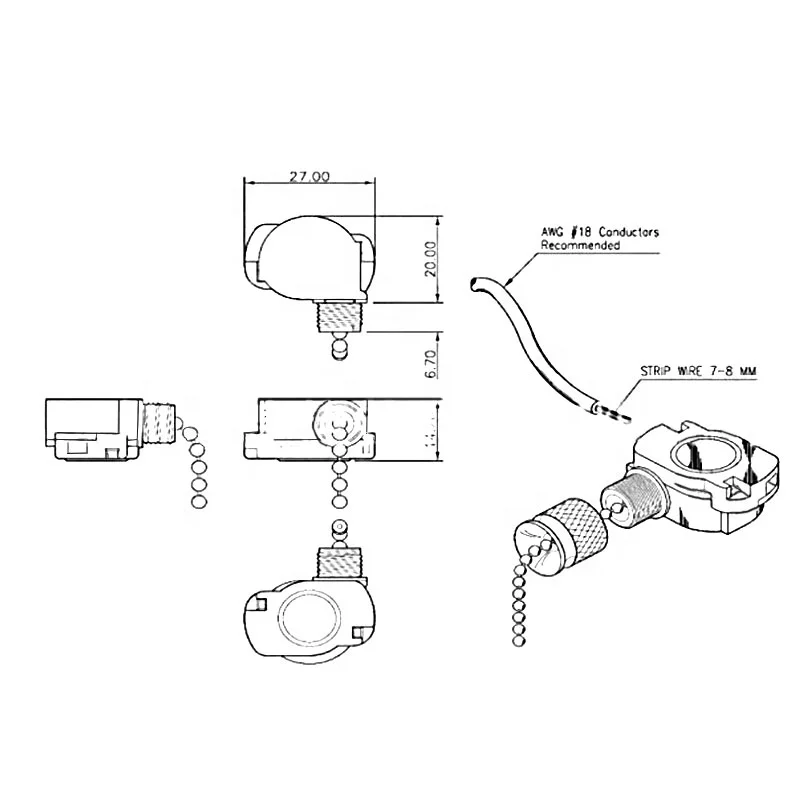 ON-OFF 2 Position 3A 250VAC 6A 125VAC Ceiling Fan Light Pull Chain Switch