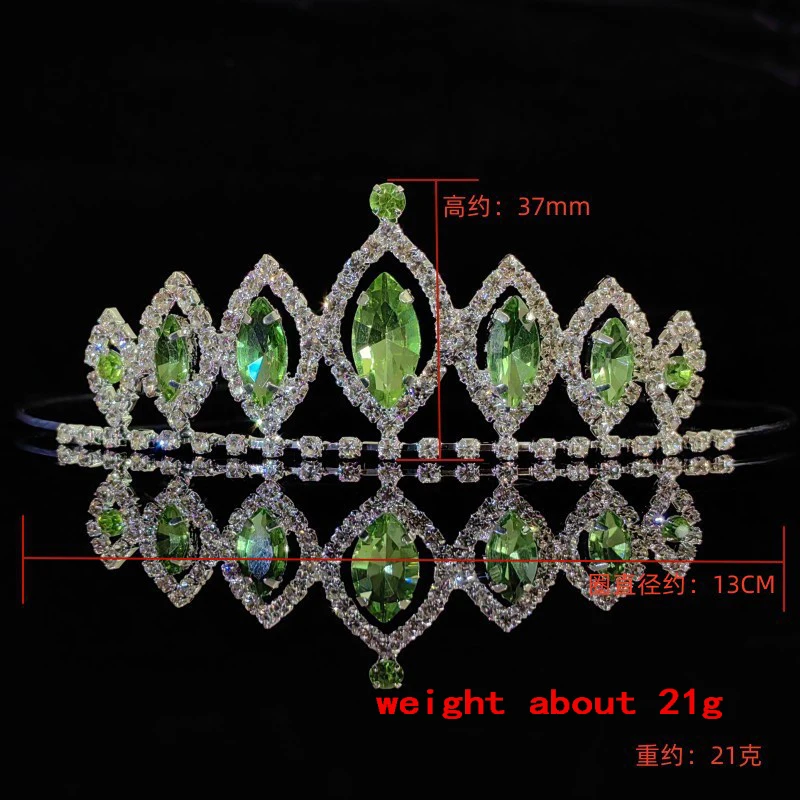 Silver Color Jewelry Crown Headband Bridal Weddings Hair Accessories Green Glass Crowns Tiaras Girls Birthday Fashion Jewelry
