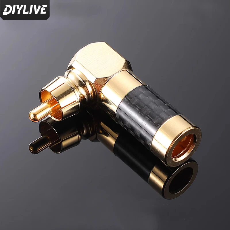 DIYLIVE 7mm Carbon Fiber RCA Elbow Aperture Gold Plated Pure Copper Audio Signal Cable Lotus Plug for TV