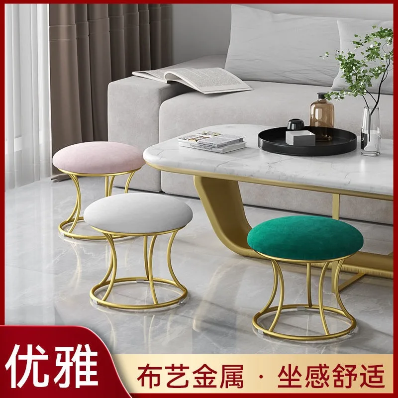 Nordic Light Luxury Household Tea Table Stools Shoe Changing Round Stools Short Stool Nail Stool Dressing  Stool Makeup Ottomans