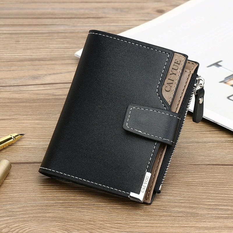 Herren-Geldbörse aus PU-Leder, großes Fassungsvermögen, mehrere Kartenfächer, Reißverschluss, Münzfach, zweifach faltbar, kurze Geldbörse, Kartenhalter, perfektes Geschenk
