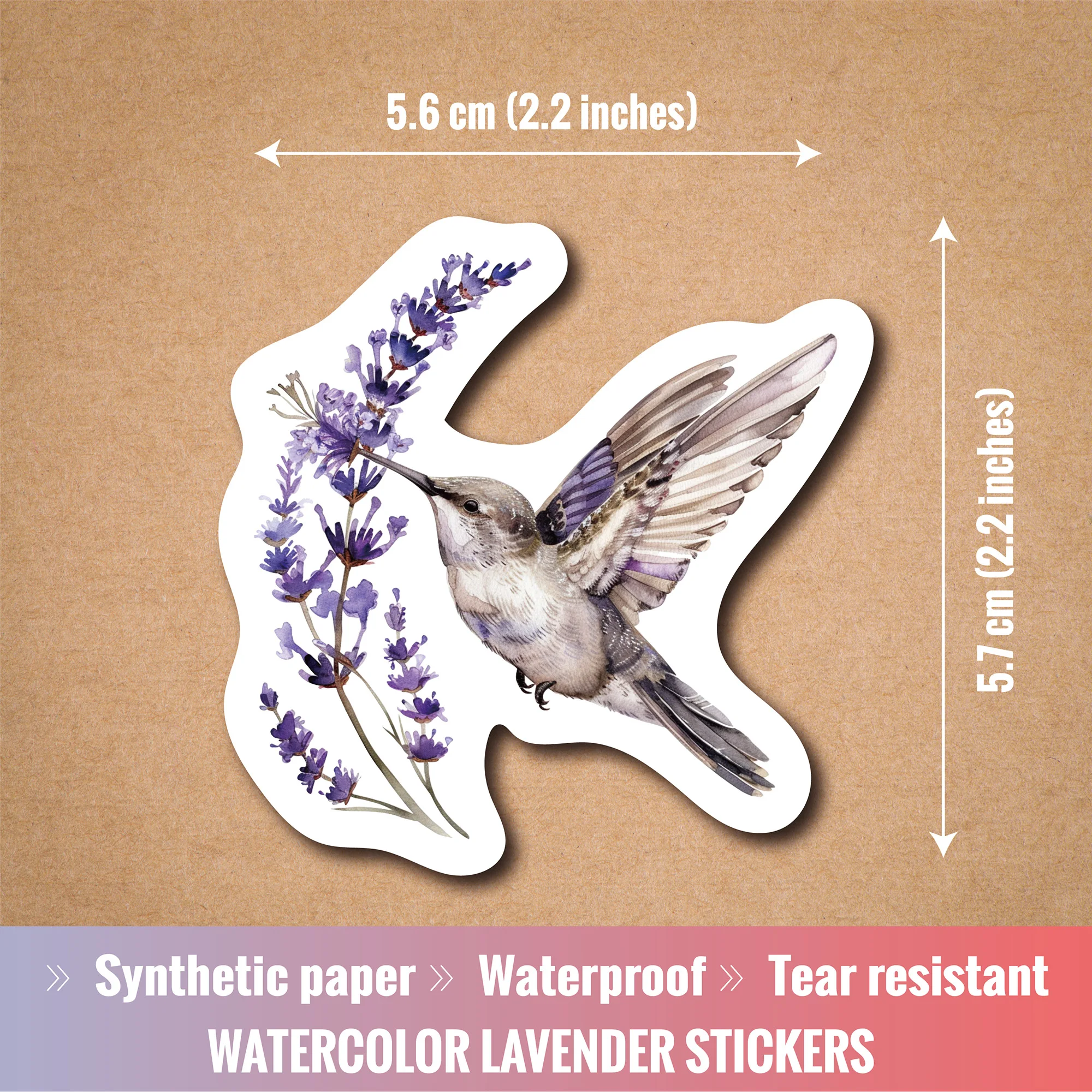 50 Pack Lavender Stickers – Synthetic Paper, Waterproof, Tear-Resistant, Reusable, UV Printed – for Journaling, Scrapbooking