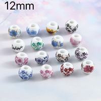 10pcs 12mm Round Flower Patterns Ceramic Porcelain Loose Spacer Beads Lot For Jewelry Making DIY Bracelet Findings