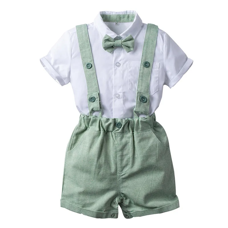 

Baby Boys Daily Summer Clothes Children Green 3 PCS Cotton Suit Solid T-shirt Overalls with Bow Toddler Fashion Casual Outfits